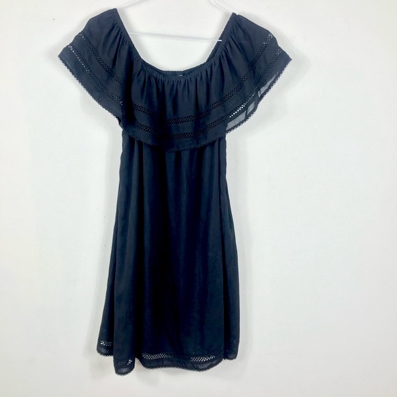 Aritzia Wilfred Emmie Off the Shoulder Boho Peasant Coastal Sun Dress Black M - Picture 14 of 16